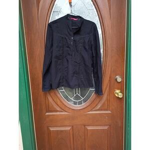 Waikiki Solid Black Long Sleeve Blouse with Lace Beads Sequins Size L